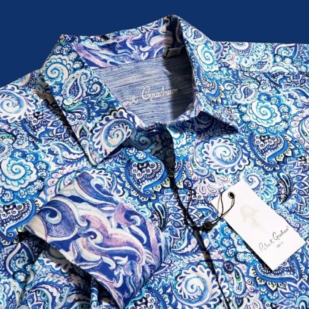 NEW Robert Graham Floral Paisley Aztec Print XL Blue Sport Shirt